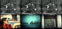 E42, E.U.R. VITA ELEMENTARI, reconstruction of installation with Super-8 film 'E.U.R.' from 1993 screened directly under an enlarged photostat copy/poster (a found black & white early photograph of E.U.R.)