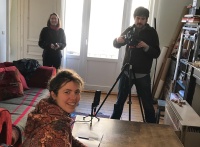 Lotte Beckwé, Mathieu Hendrickx and Merzedes Sturm-Lie preparing for a talk with Åsa Lie